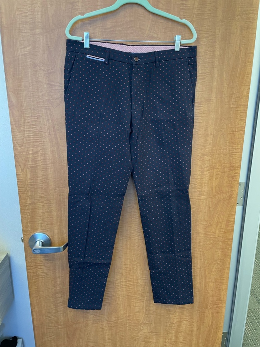 El Ganso Men's Navy Chino Pants with Red Micro-Dot Pattern